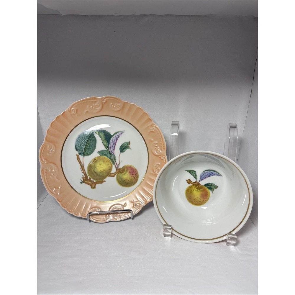 Mottahedeh Dessert Plate And Bowl Set Apple Design Summer Fruit Collection